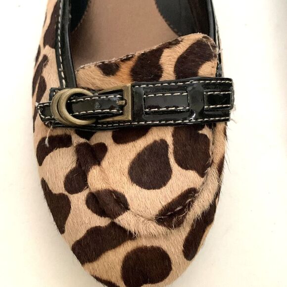 Bandolino Tan Black Leopard Print Hair Calf Wedge Heel Slip On Loafers Size 6.5 - Picture 8 of 11